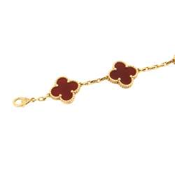 Pre Owned Van Cleef & Arpels Vintage Alhambra Carnelian 18K Yellow Gold Station Bracelet