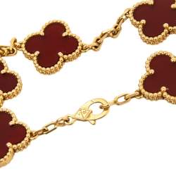 Pre Owned Van Cleef & Arpels Vintage Alhambra Carnelian 18K Yellow Gold Station Bracelet