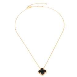 Pre Owned Van Cleef & Arpels Vintage Alhambra Onyx 18k Yellow Gold Pendant Necklace