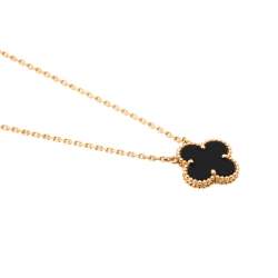 Pre Owned Van Cleef & Arpels Vintage Alhambra Onyx 18k Yellow Gold Pendant Necklace