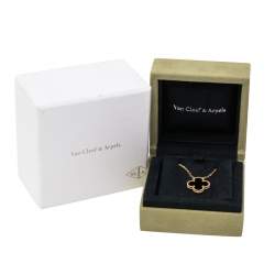 Pre Owned Van Cleef & Arpels Vintage Alhambra Onyx 18k Yellow Gold Pendant Necklace