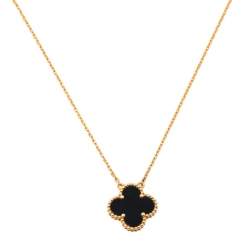 Pre Owned Van Cleef & Arpels Vintage Alhambra Onyx 18k Yellow Gold Pendant Necklace
