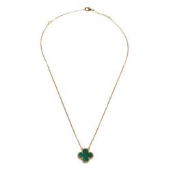 Pre Owned Van Cleef & Arpels Vintage Alhambra 18K Yellow Gold Malachite Pendant Necklace