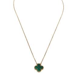 Pre Owned Van Cleef & Arpels Vintage Alhambra 18K Yellow Gold Malachite Pendant Necklace