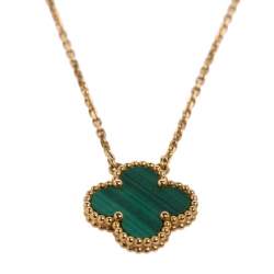 Pre Owned Van Cleef & Arpels Vintage Alhambra 18K Yellow Gold Malachite Pendant Necklace