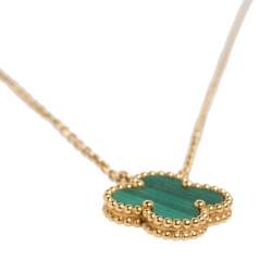 Pre Owned Van Cleef & Arpels Vintage Alhambra 18K Yellow Gold Malachite Pendant Necklace