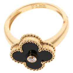 Pre Owned خاتم فان كليف & أربيلز فينتدج ألهامبرا ذهب أصفر عيار 18 عقيق يماني ألماس مقاس 57