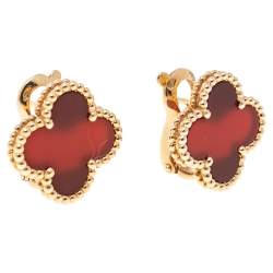 مملوكة مسبقًا أقراط فان كليف & اربيلز مرصع ذهب أصفر عيار 18 فينتدج ألهامبرا عقيق أحمر