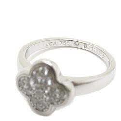 Pre Owned Van Cleef & Arpels Vintage Alhambra 18K White Gold Diamond Ring Size EU 50