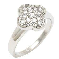 Pre Owned Van Cleef & Arpels Vintage Alhambra 18K White Gold Diamond Ring Size EU 50