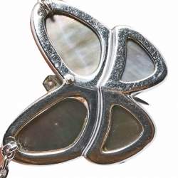 Pre Owned Van Cleef & Arpels Grey Mother of Pearl Diamond 18k White Gold Butterfly Pendant Necklace