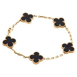 Pre Owned Van Cleef & Arpels Vintage Alhambra 5 Motifs Onyx 18K Yellow Gold Bracelet