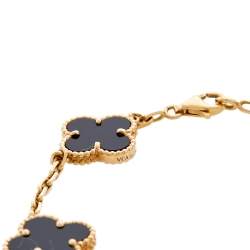 Pre Owned Van Cleef & Arpels Vintage Alhambra 5 Motifs Onyx 18K Yellow Gold Bracelet