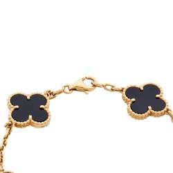 Pre Owned Van Cleef & Arpels Vintage Alhambra 5 Motifs Onyx 18K Yellow Gold Bracelet