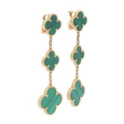 Pre Owned Van Cleef & Arpels Magic Alhambra Malachite 18K Yellow Gold Earrings 