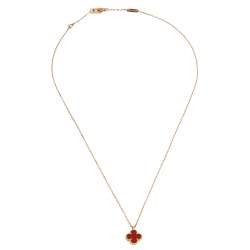 Pre Owned Van Cleef & Arpels Sweet Alhambra Carnelian 18K Rose Gold Pendant Necklace