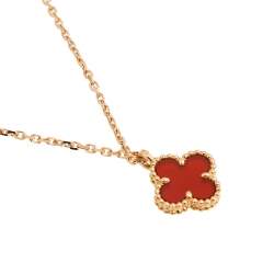 Pre Owned Van Cleef & Arpels Sweet Alhambra Carnelian 18K Rose Gold Pendant Necklace