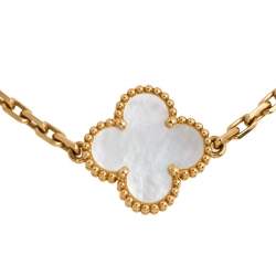 Pre Owned Van Cleef & Arpels Vintage Alhambra 5 Motif Mother of Pearl 18K Yellow Gold Station Bracelet