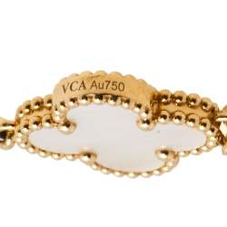 Pre Owned Van Cleef & Arpels Vintage Alhambra 5 Motif Mother of Pearl 18K Yellow Gold Station Bracelet