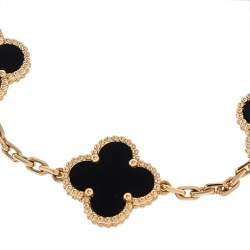 Pre Owned Van Cleef & Arpels Vintage Alhambra Onyx 18K Yellow Gold 5-Motif Bracelet
