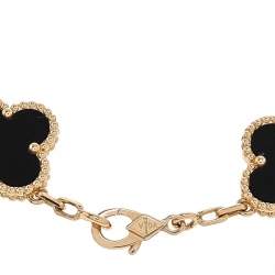 Pre Owned Van Cleef & Arpels Vintage Alhambra Onyx 18K Yellow Gold 5-Motif Bracelet