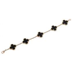 Pre Owned Van Cleef & Arpels Vintage Alhambra Onyx 18K Yellow Gold 5-Motif Bracelet