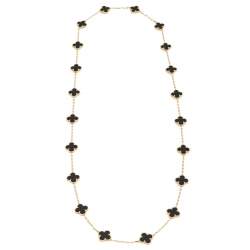 مملوكة مسبقًا Van Cleef & Arpels Vintage Alhambra Onyx 20 Motif 18K Yellow Gold Long Station Necklace