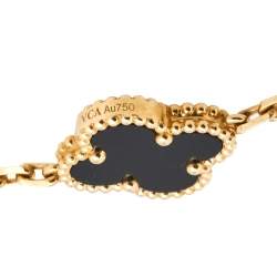 مملوكة مسبقًا Van Cleef & Arpels Vintage Alhambra Onyx 20 Motif 18K Yellow Gold Long Station Necklace