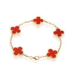 Pre Owned Van Cleef & Arpels Alhambra Carnelian 18K Yellow Gold Bracelet 19