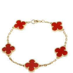 Pre Owned Van Cleef & Arpels Alhambra Carnelian 18K Yellow Gold Bracelet 19