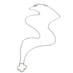 Pre Owned Van Cleef & Arpels Alhambra Chalcedony 18K White Gold Necklace 