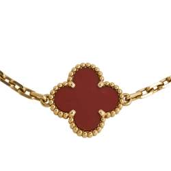 Pre Owned Van Cleef & Arpels Vintage Alhambra Carnelian 18K Yellow Gold 5-Motif Station Bracelet