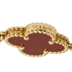 Pre Owned Van Cleef & Arpels Vintage Alhambra Carnelian 18K Yellow Gold 5-Motif Station Bracelet