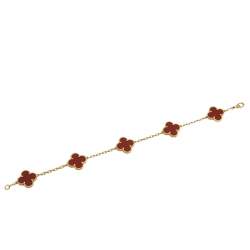 Pre Owned Van Cleef & Arpels Vintage Alhambra Carnelian 18K Yellow Gold 5-Motif Station Bracelet