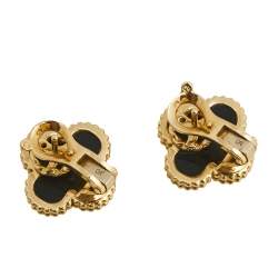 Pre Owned Van Cleef & Arpels Vintage Alhambra Onyx 18k Yellow Gold Stud Earrings