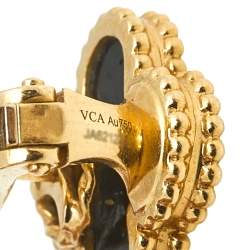 Pre Owned Van Cleef & Arpels Vintage Alhambra Onyx 18k Yellow Gold Stud Earrings