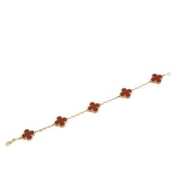 Pre Owned Van Cleef & Arpels Vintage Alhambra Carnelian 18K Yellow Gold 5-Motif Station Bracelet