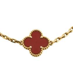 Pre Owned Van Cleef & Arpels Vintage Alhambra Carnelian 18K Yellow Gold 5-Motif Station Bracelet