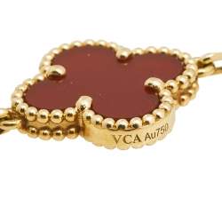 Pre Owned Van Cleef & Arpels Vintage Alhambra Carnelian 18K Yellow Gold 5-Motif Station Bracelet