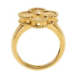 Pre Owned Van Cleef & Arpels Vintage Alhambra Guilloché 18k Yellow Gold Ring Size 51