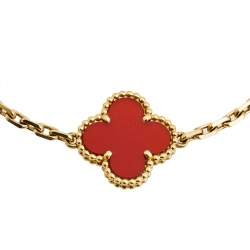 Pre Owned Van Cleef & Arpels Vintage Alhambra Carnelian 18K Yellow Gold 5 Motif Station Bracelet