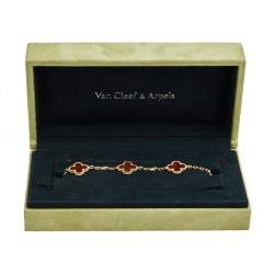 Pre Owned Van Cleef & Arpels Vintage Alhambra Carnelian 18K Yellow Gold 5 Motif Station Bracelet
