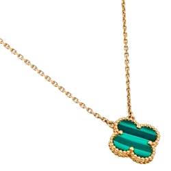 Pre Owned Van Cleef & Arpels Vintage Alhambra 18K Yellow Gold Malachite Pendant Necklace