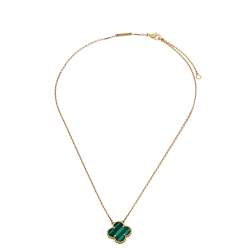 Pre Owned Van Cleef & Arpels Vintage Alhambra 18K Yellow Gold Malachite Pendant Necklace