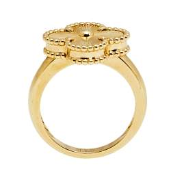 Pre Owned Van Cleef & Arpels Vintage Alhambra Guilloché 18k Yellow Gold Ring Size 51