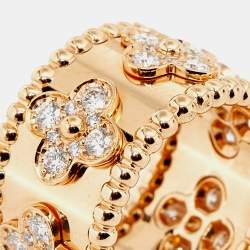 Pre Owned Van Cleef & Arpels Perlée Clover Diamond 18k Rose Gold Large Model Band Ring Size 51