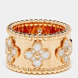 Pre Owned Van Cleef & Arpels Perlée Clover Diamond 18k Rose Gold Large Model Band Ring Size 51