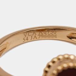 Pre Owned Van Cleef & Arpels Vintage Alhambra Carnelian 18k Yellow Gold Ring Size 54