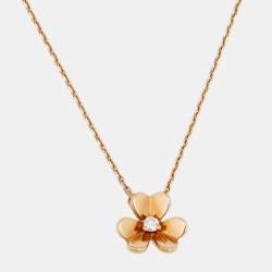 VAN CLEEF & ARPELS 18K YELLOW GOLD MINI FRIVOLE FLOWER AU750 NECKLACE  DIAMOND