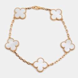 VAN CLEEF & ARPELS 18K Yellow Gold Mother of Pearl 5 Motifs Vintage  Alhambra Bracelet 1258451